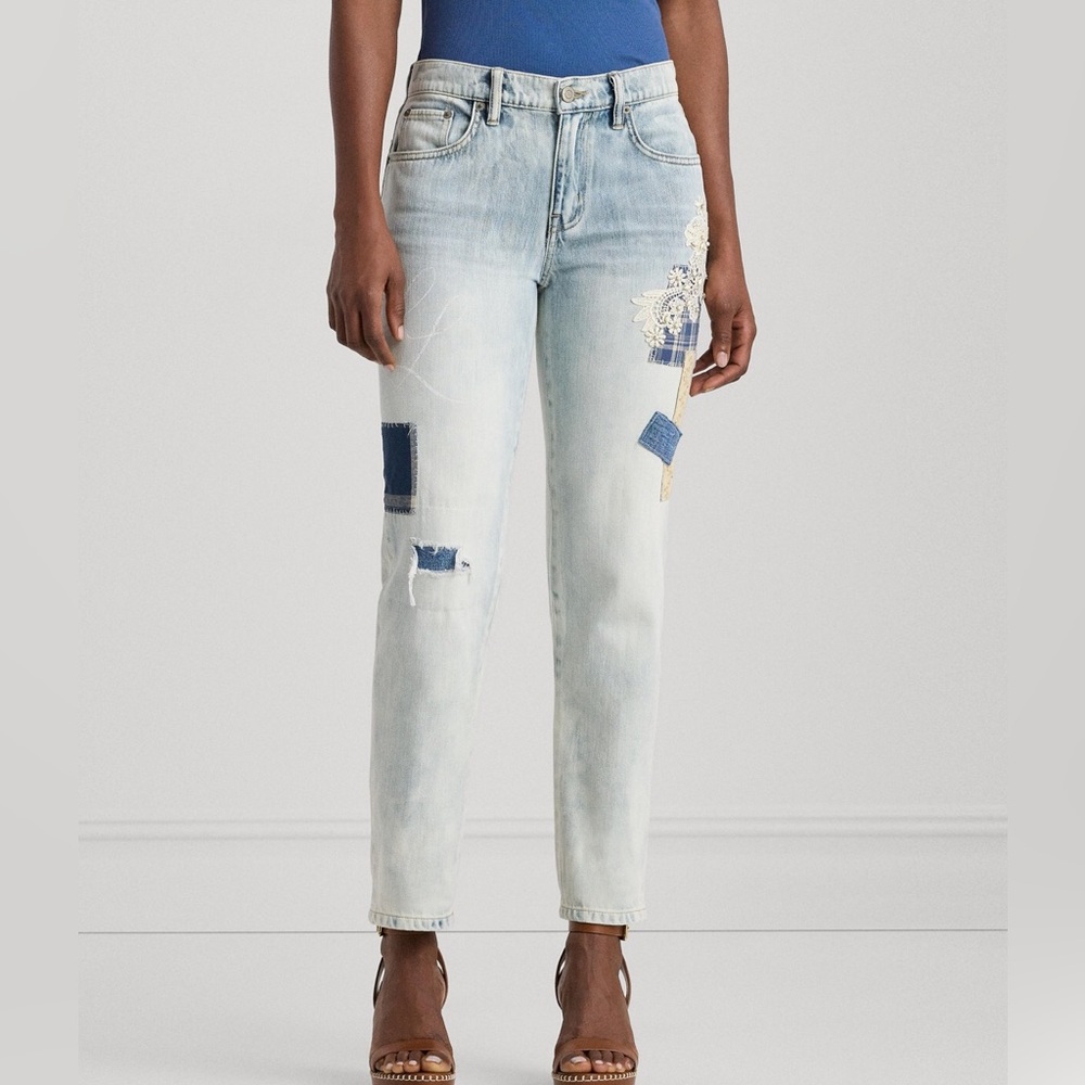 Lauren Ralph Lauren Patched Tapered Jeans Blue Wash